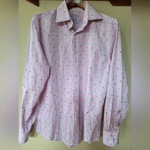 Bugatchi Mens Long Sleeve Button Down Shirt. Grid/dot pattern. Shaped fit Size L